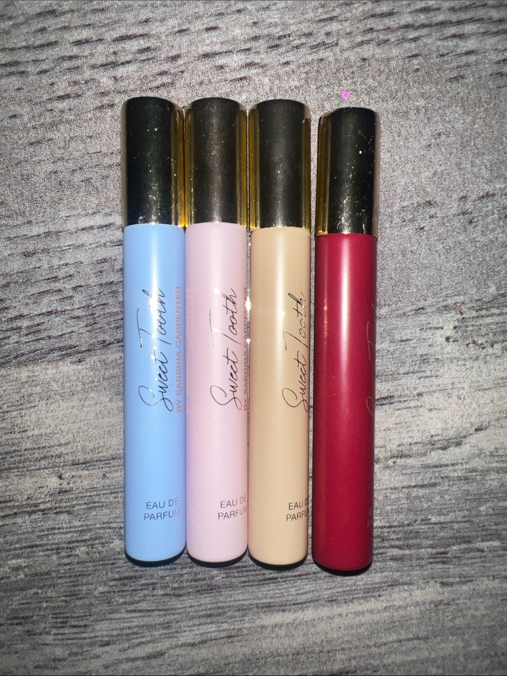 Sabrina Carpenter Travel Perfume Spray Set - Pastel Blue, Pink, Cream & Burgundy